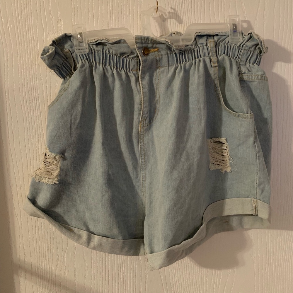 Light denim paperbag shorts